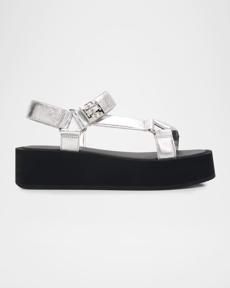 Mellow Metallic Leather Platform Sandals by TORY BURCH
