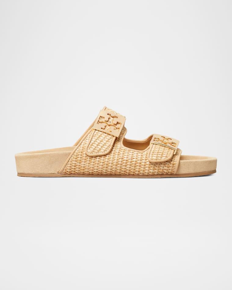Mellow Raffia Dual-Buckle Slide Sandals by TORY BURCH