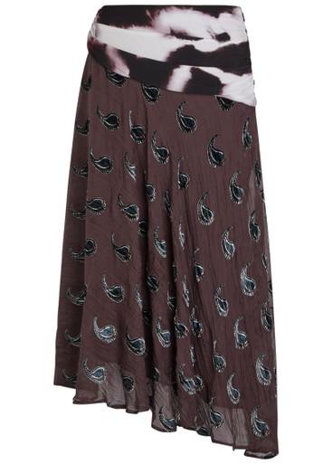 Paisley-devoré asymmetric silk-blend midi skirt by TORY BURCH
