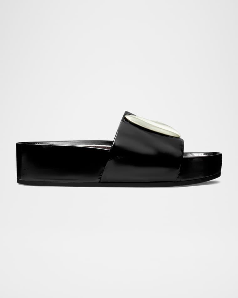 Patos Bean Shiny Leather Platform Slide Sandals by TORY BURCH