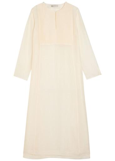 Pintucked linen and silk-blend kaftan by TORY BURCH