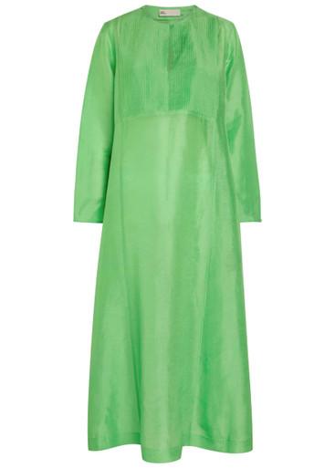 Pleated linen and silk-blend midi kaftan dress by TORY BURCH