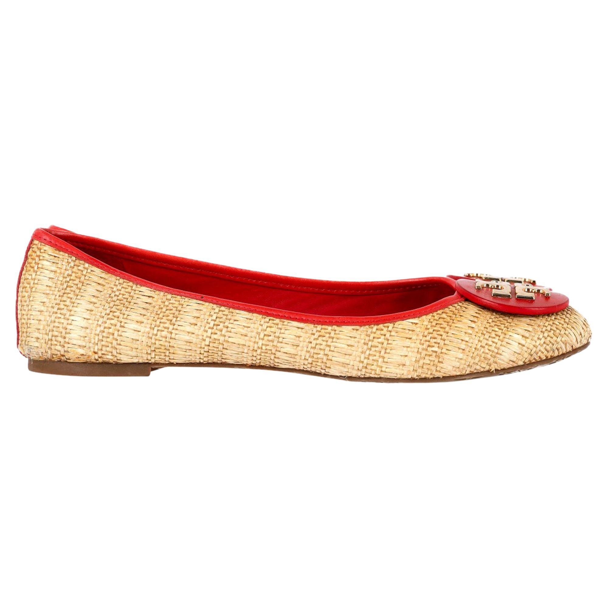 Preloved Reva Ballet Flats in Beige Straw by TORY BURCH