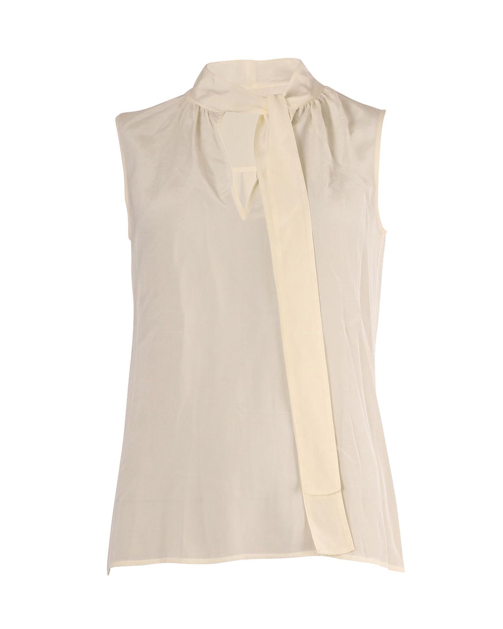 Preloved Silk Tie Neck Sleeveless Blouse Wo - White Shirts by TORY BURCH