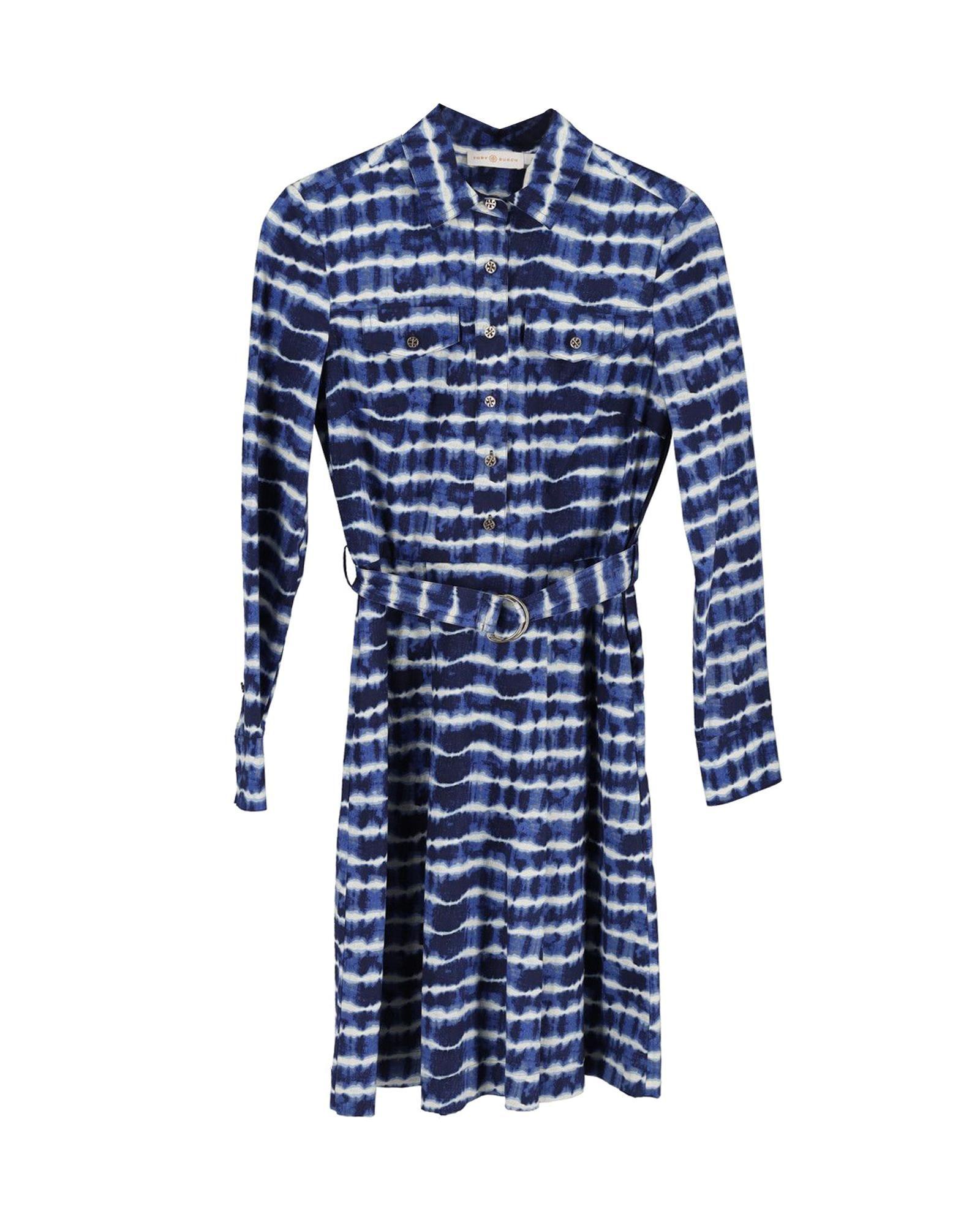 Preloved TieDye Shirt Dress Relaxed Fit Wo - Blue Midi by TORY BURCH