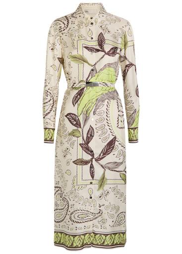 Printed belted silk midi shirt dress by TORY BURCH
