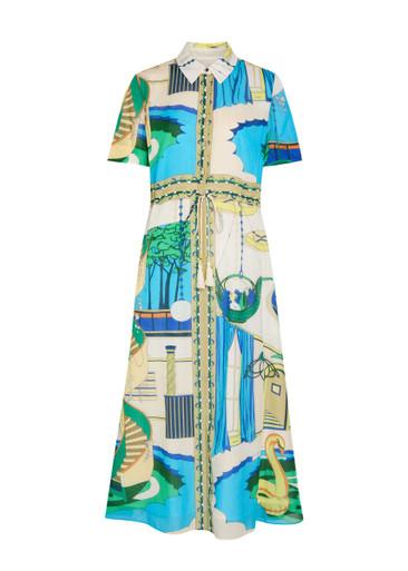 Printed silk and cotton-blend midi shirt dress by TORY BURCH