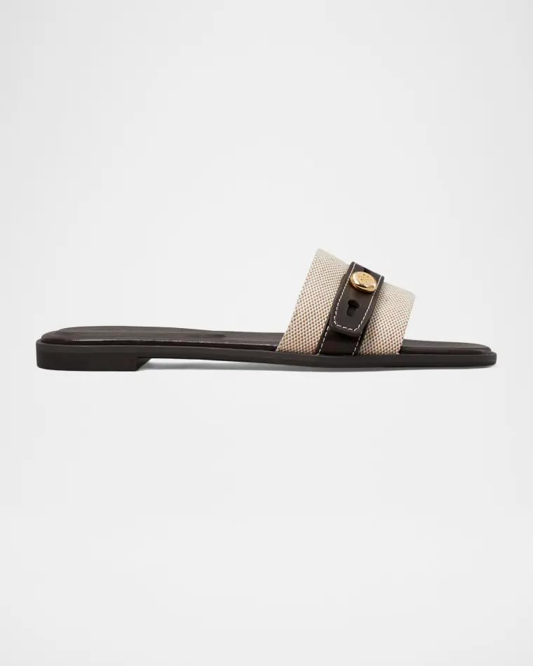 Romy Canvas and Leather Slide Sandals by TORY BURCH