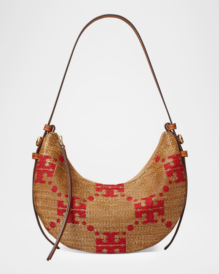 Romy T Monogram Woven Half-Moon Shoulder Bag by TORY BURCH