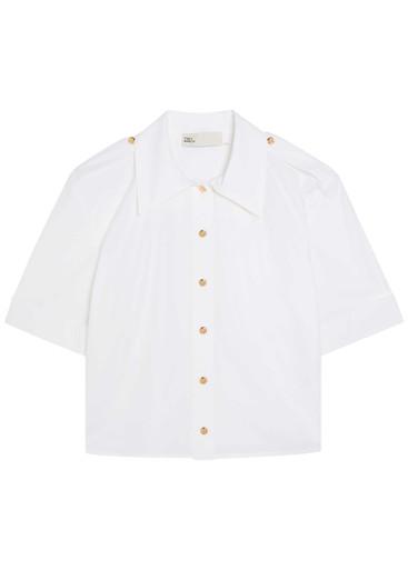 Romy cropped stretch cotton-poplin shirt by TORY BURCH