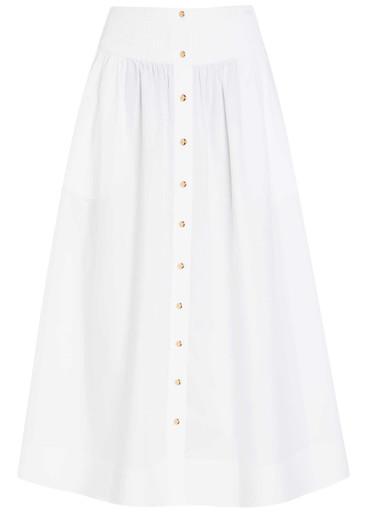 Romy stretch cotton-poplin midi skirt by TORY BURCH