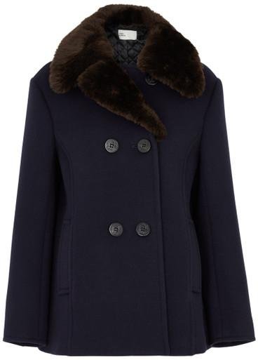 Shearling-trimmed wool peacoat by TORY BURCH