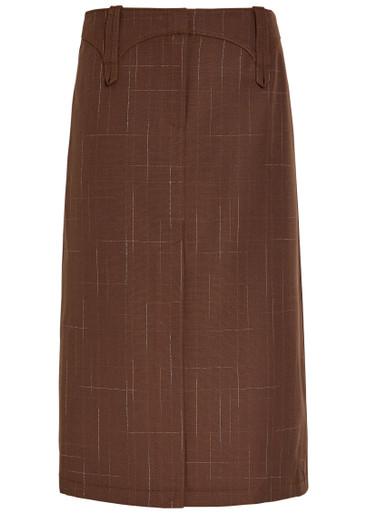 Subtle-check wool-blend midi skirt by TORY BURCH
