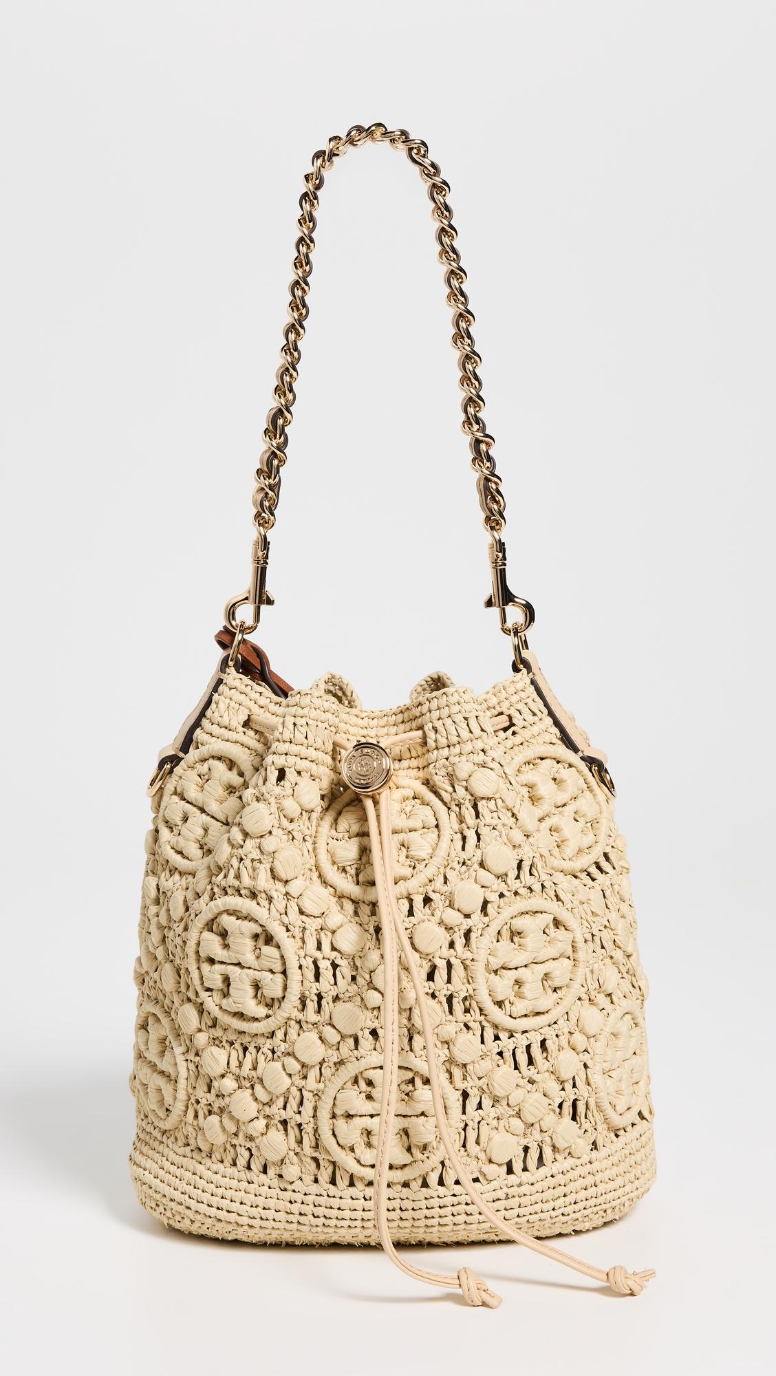 T Monogram Raffia Bucket Bag by TORY BURCH