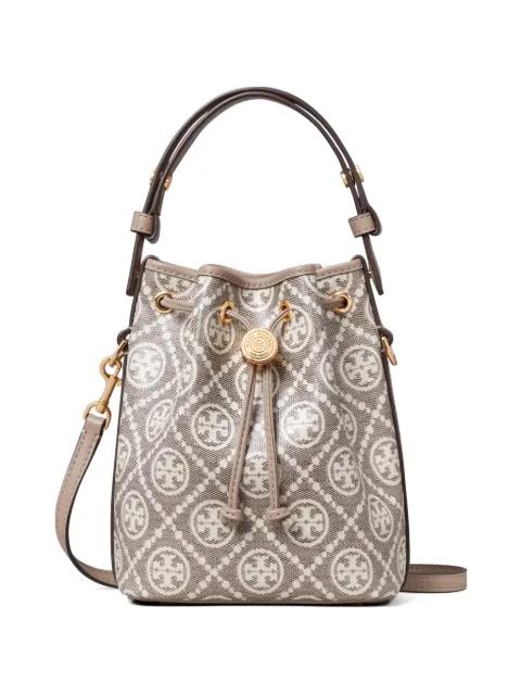 T Monogram coated-jacquard mini bucket bag by TORY BURCH