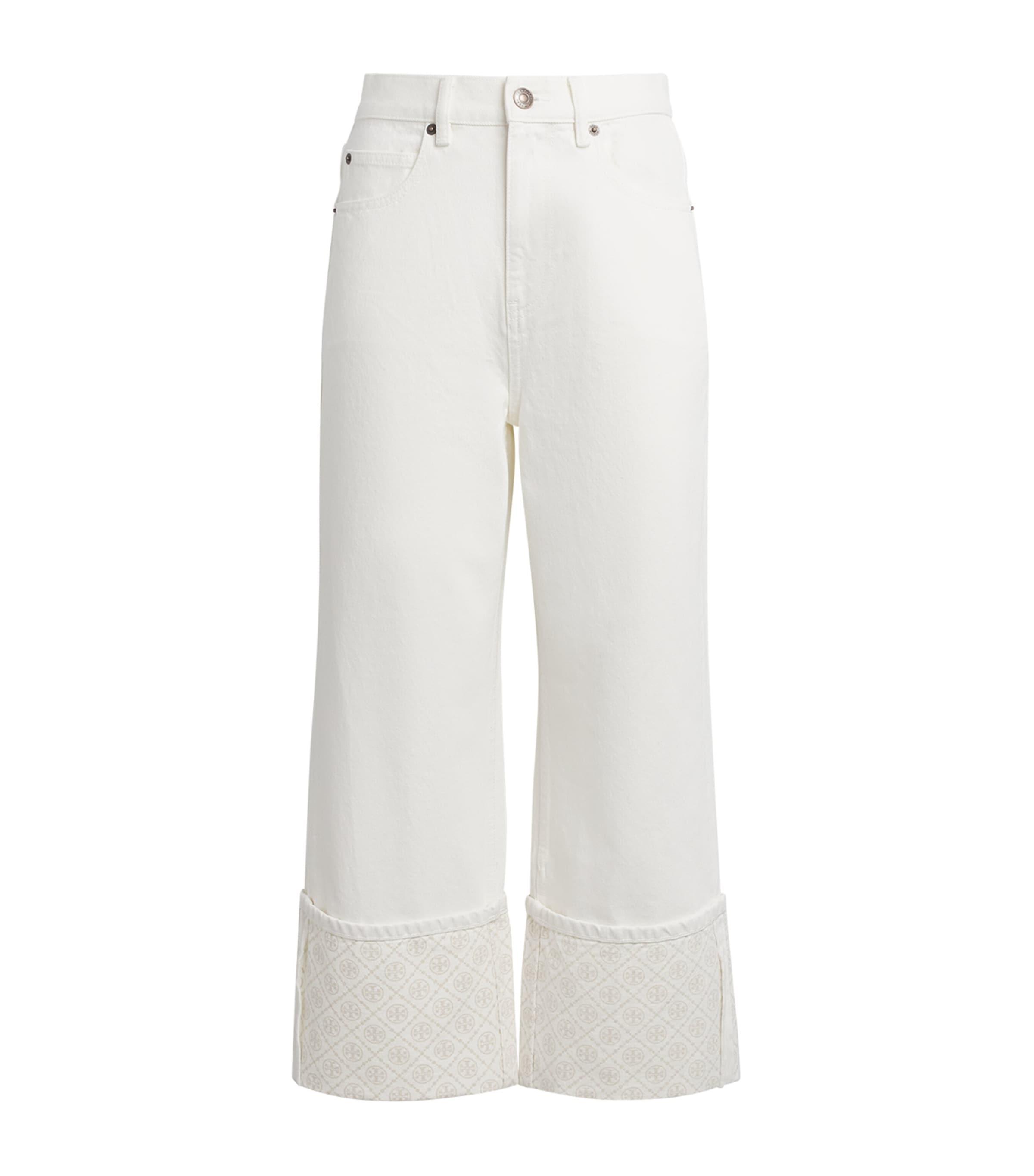 Tory Burch Contrast-Cuff Cropped Straight Jeans by TORY BURCH