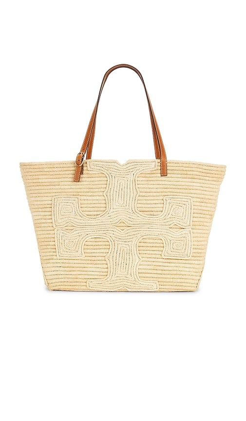 Tory Burch Ella Structured Straw Large Tote in Neutral by TORY BURCH