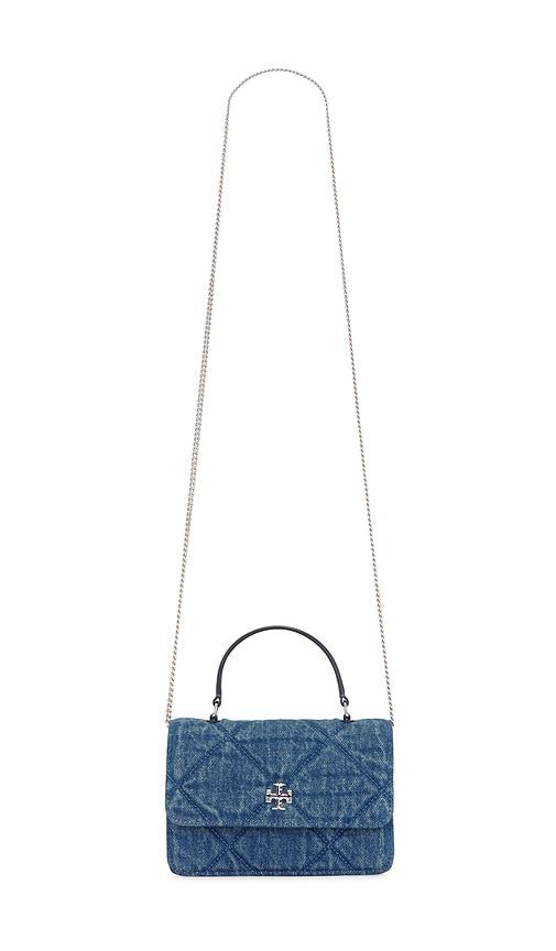 Tory Burch Kira Diamond Quilt Denim Mini Top Handle Chain Wallet in Blue by TORY BURCH
