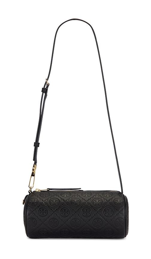 Tory Burch T Monogram Pebble Cylinder Bag in Black by TORY BURCH