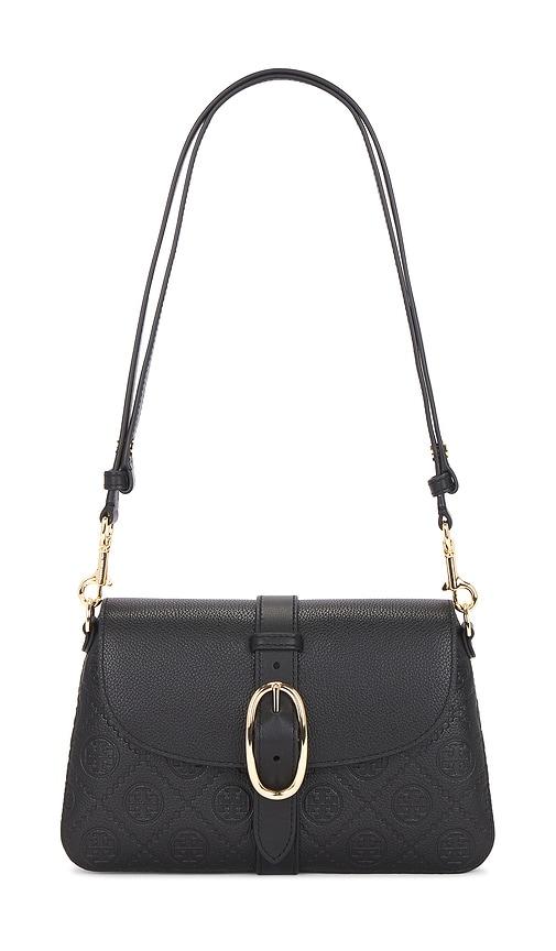 Tory Burch T Monogram Pebble Soft Small Shoulder Bag in Black by TORY BURCH