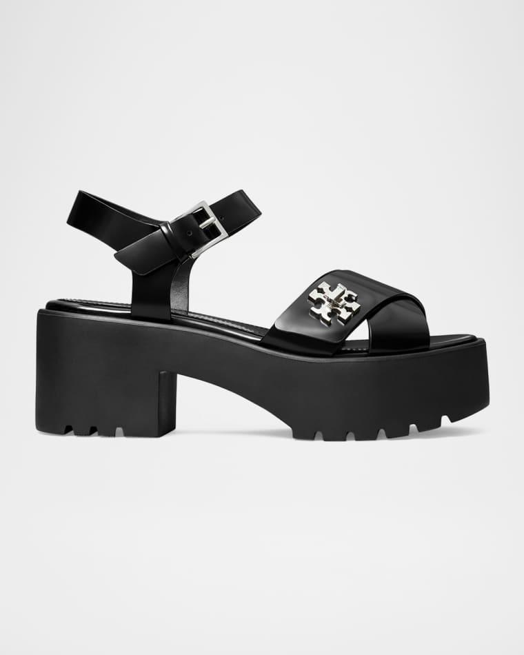 Turnlock Leather Lug-Heeled Platform Sandals by TORY BURCH