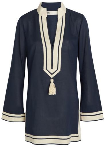 V-neck cotton mini tunic dress by TORY BURCH