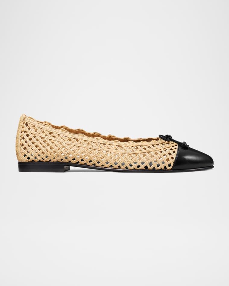 Woven Leather Cap-Toe Ballerina Flats by TORY BURCH