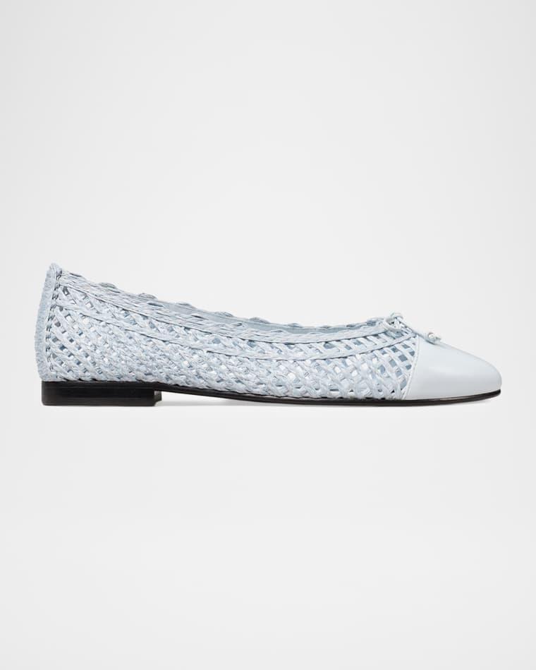Woven Leather Cap-Toe Ballerina Flats by TORY BURCH