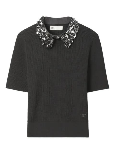 embellished-collar short-sleeve top by TORY BURCH