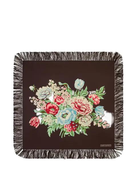 floral fringed square scarf by TORY BURCH