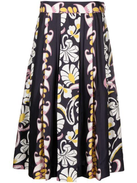 floral-print pleated silk skirt by TORY BURCH