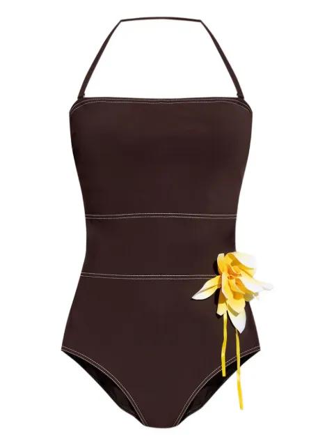 halterneck floral-appliqué swimsuit by TORY BURCH