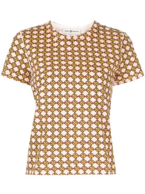 logo-check cotton T-shirt by TORY BURCH