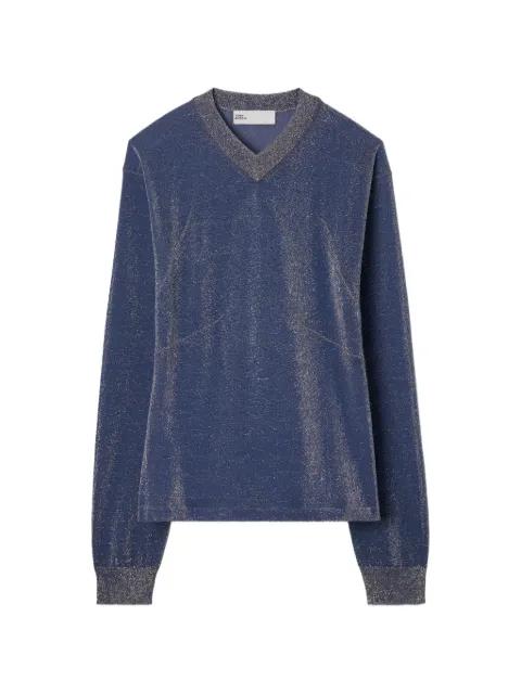 metallic V-neck sweater by TORY BURCH
