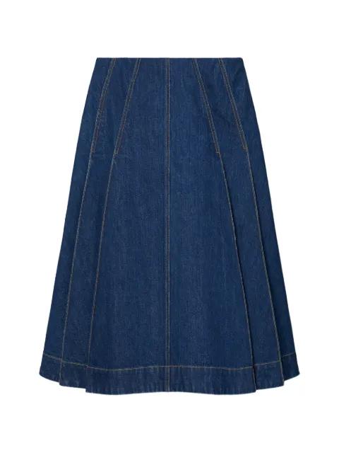 pleated denim midi skirt by TORY BURCH