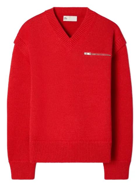 zip v-neck sweater by TORY BURCH