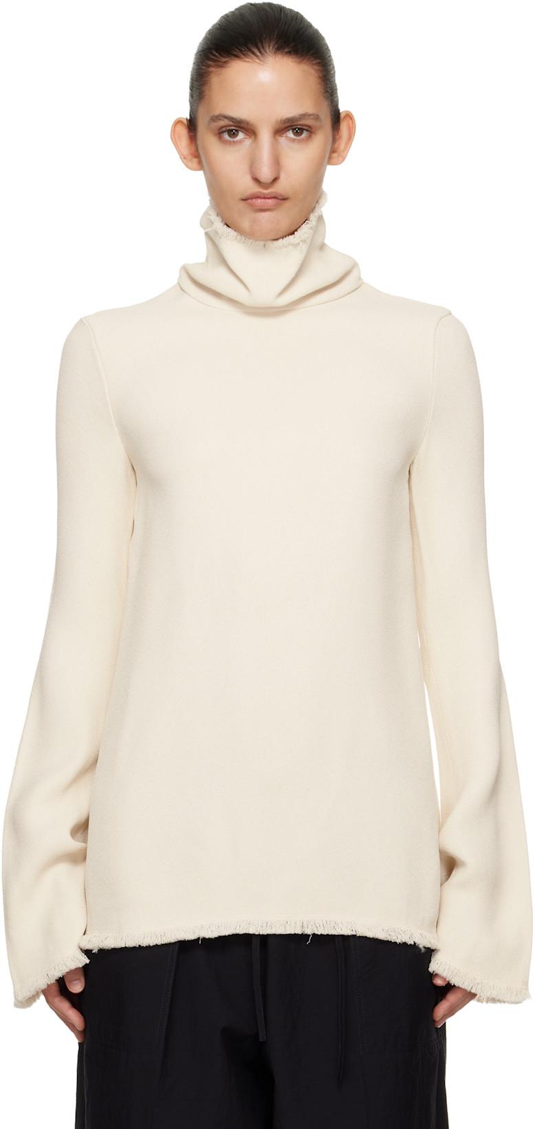 Beige Frayed-Edge Slim Turtleneck by TOTEME