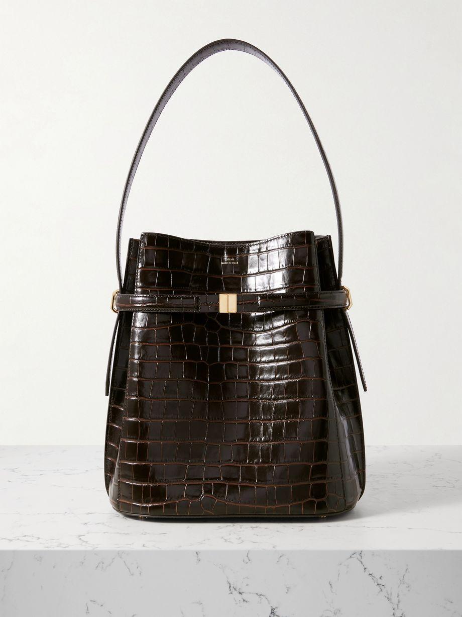 Belted croc-effect leather tote by TOTEME