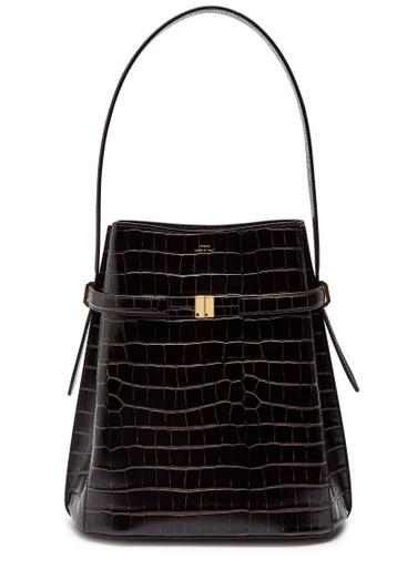 Belted crocodile-effect leather bucket bag by TOTEME