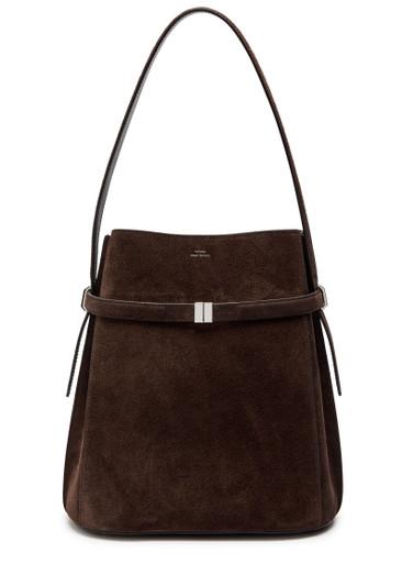 Belted suede bucket bag by TOTEME