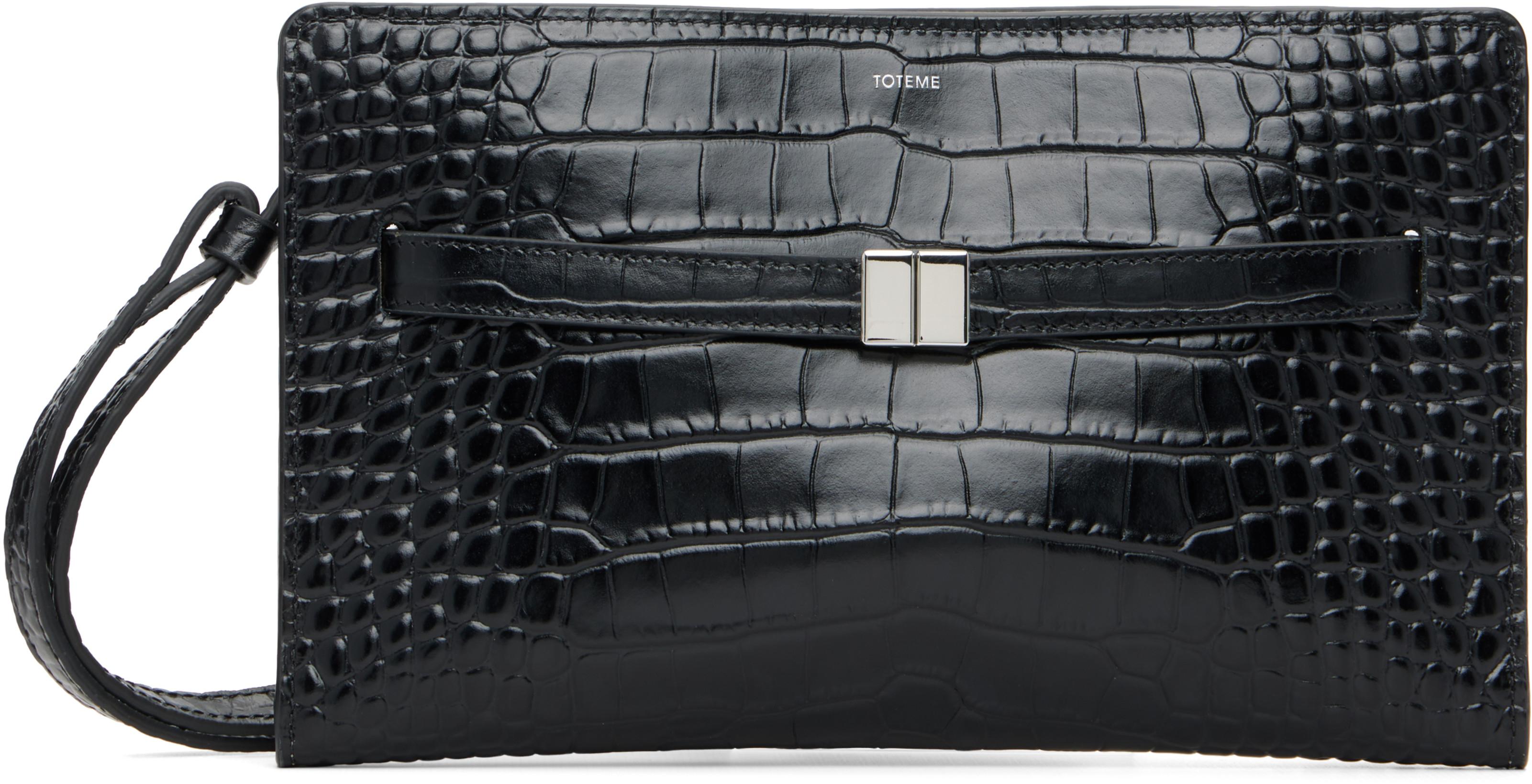 Black Belted Croco-Embossed Crossbody Bag by TOTEME