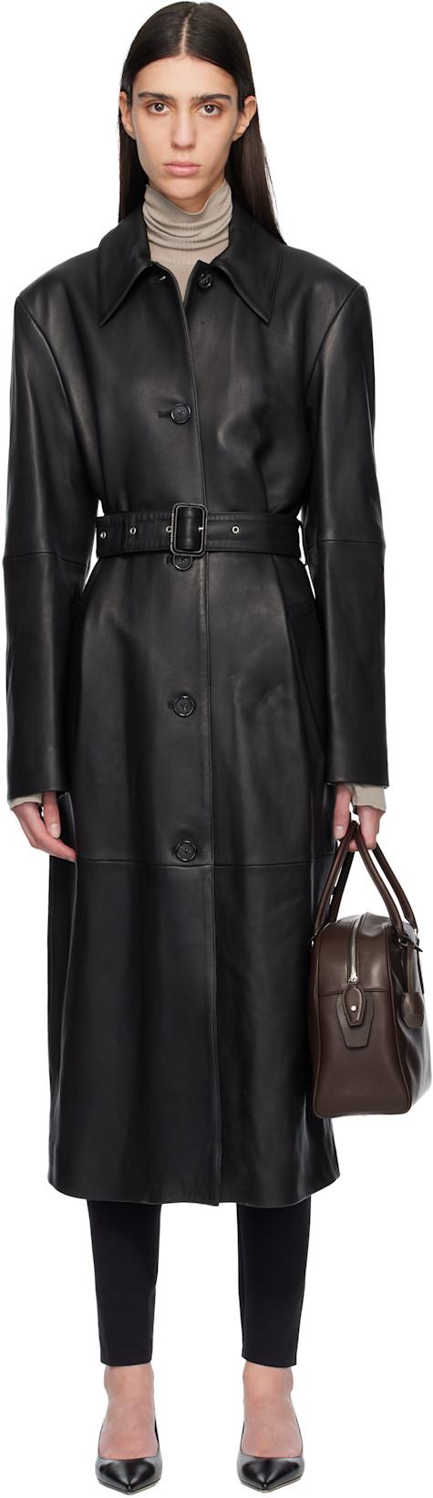 Black Belted Leather Coat by TOTEME