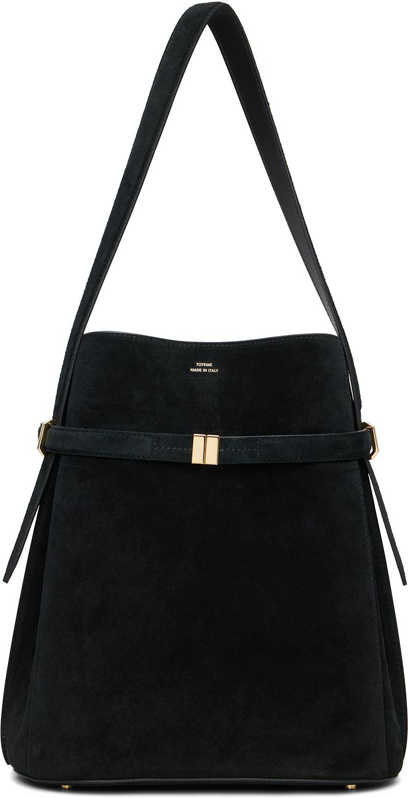 Black Belted Suede Bucket Bag by TOTEME
