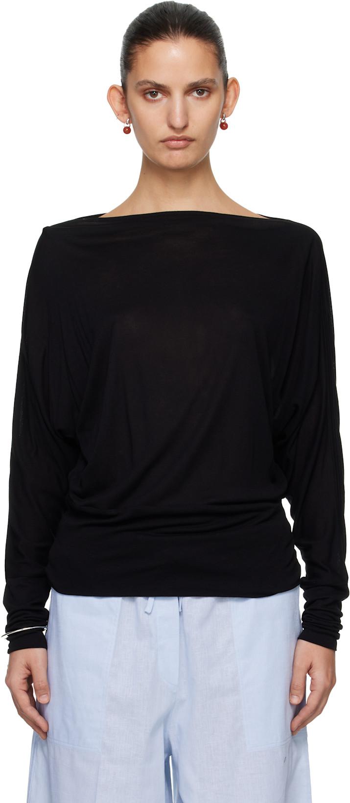 Black Boatneck Jersey T-shirt by TOTEME