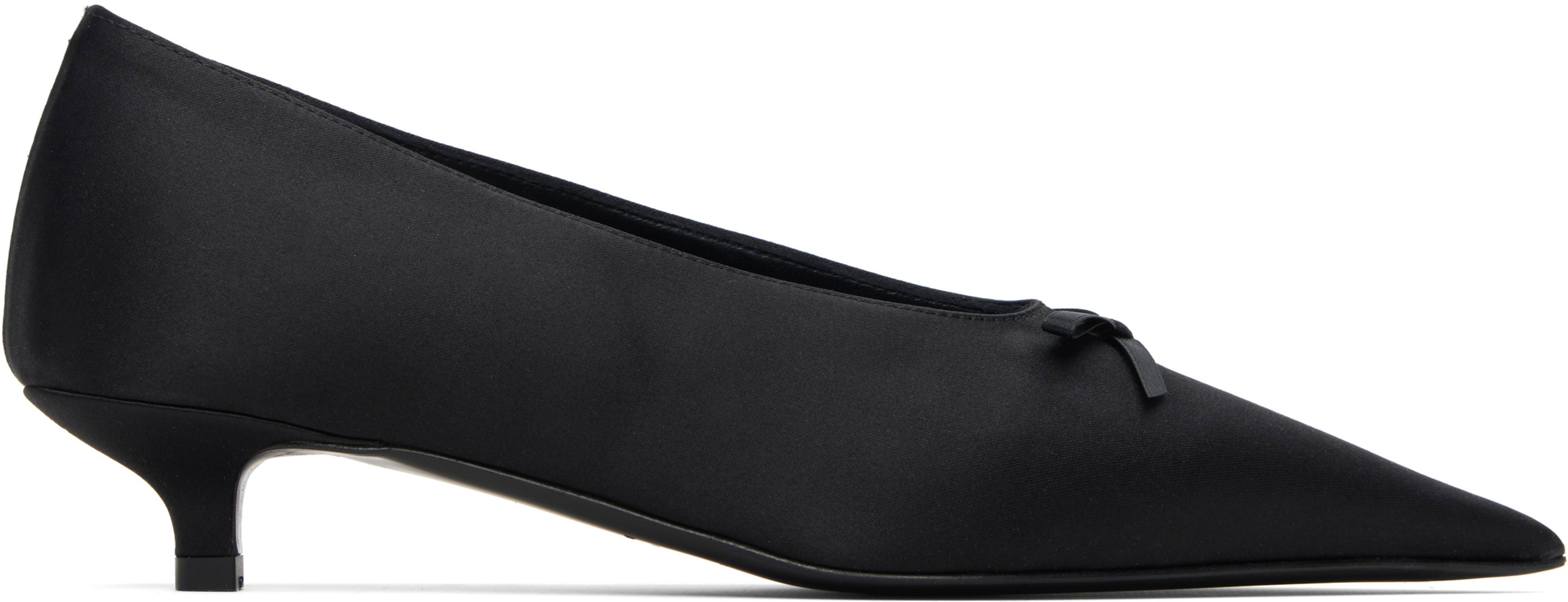 Black Bow Satin Kitten Heels by TOTEME