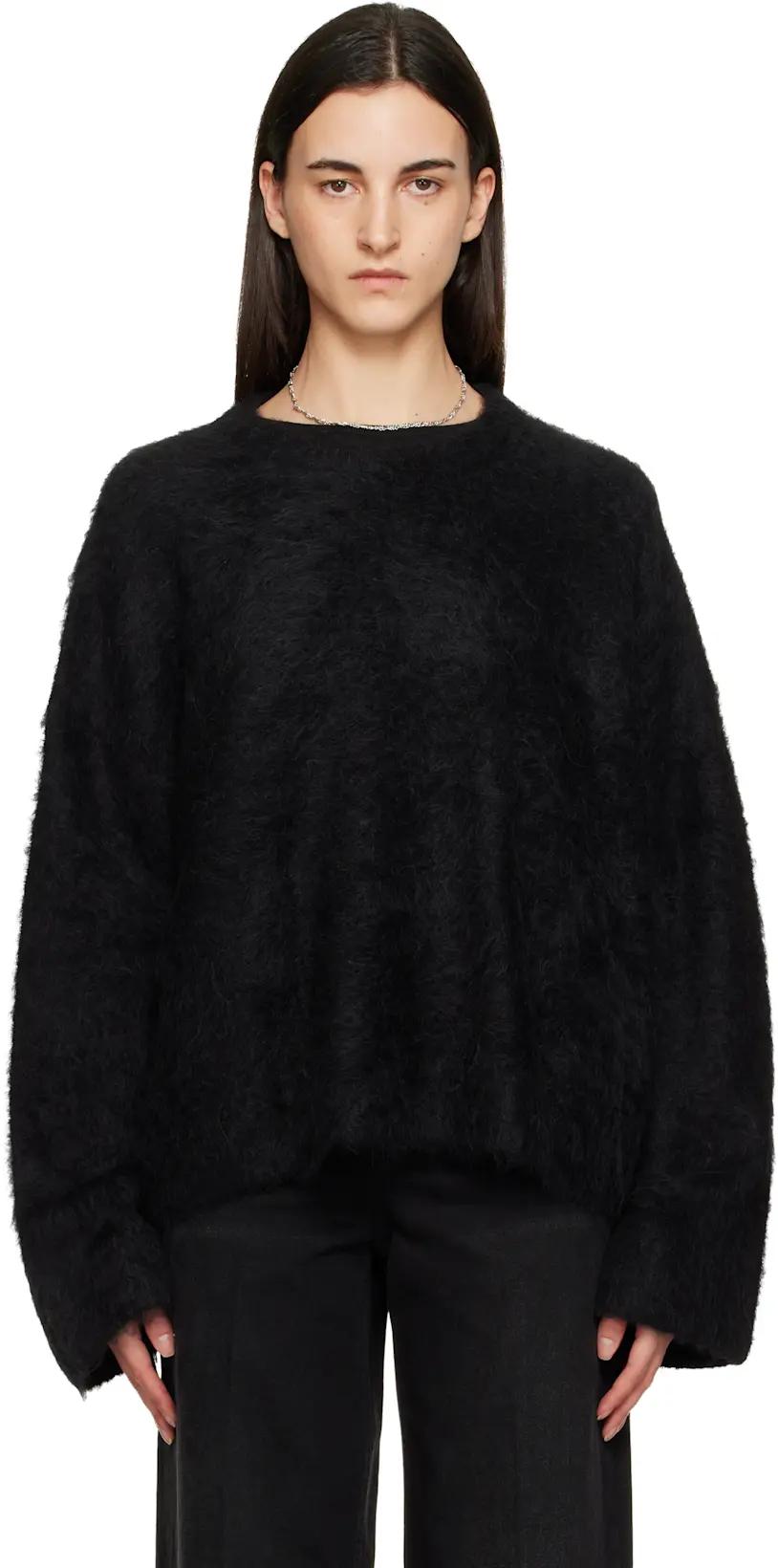 Black Boxy Alpaca Knit Sweater by TOTEME