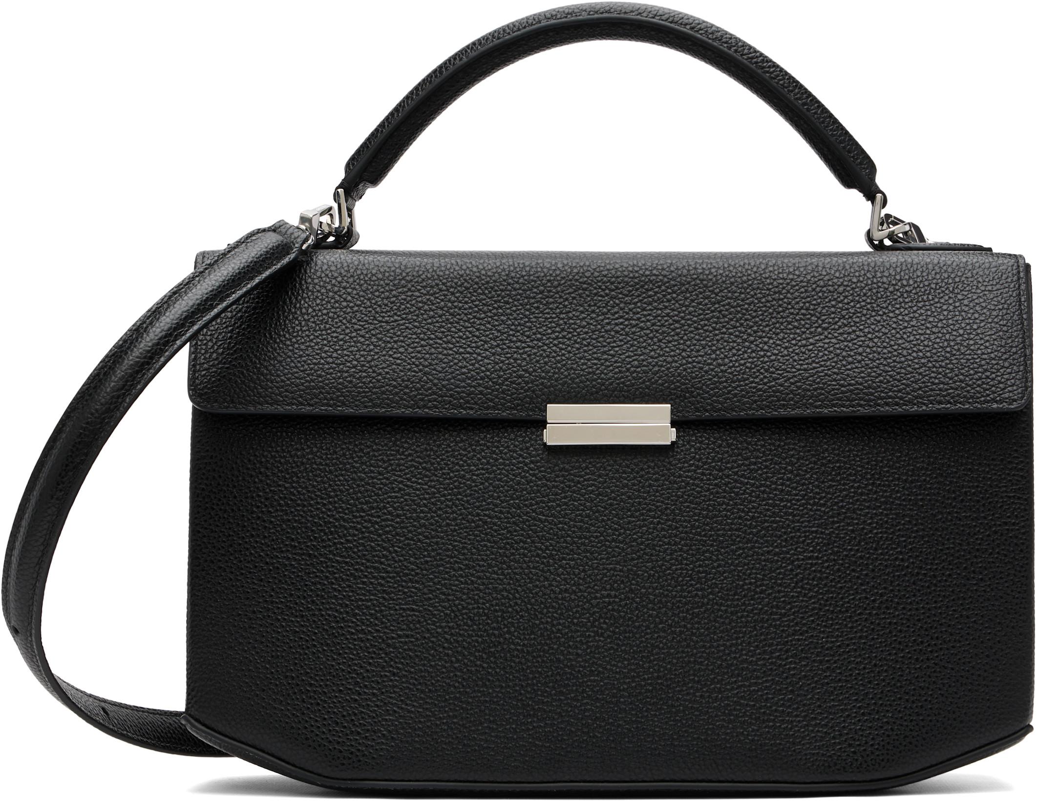 Black Clip Grained-Leather Top Handle Bag by TOTEME