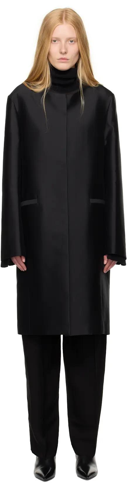 Black Collarless Coat by TOTEME