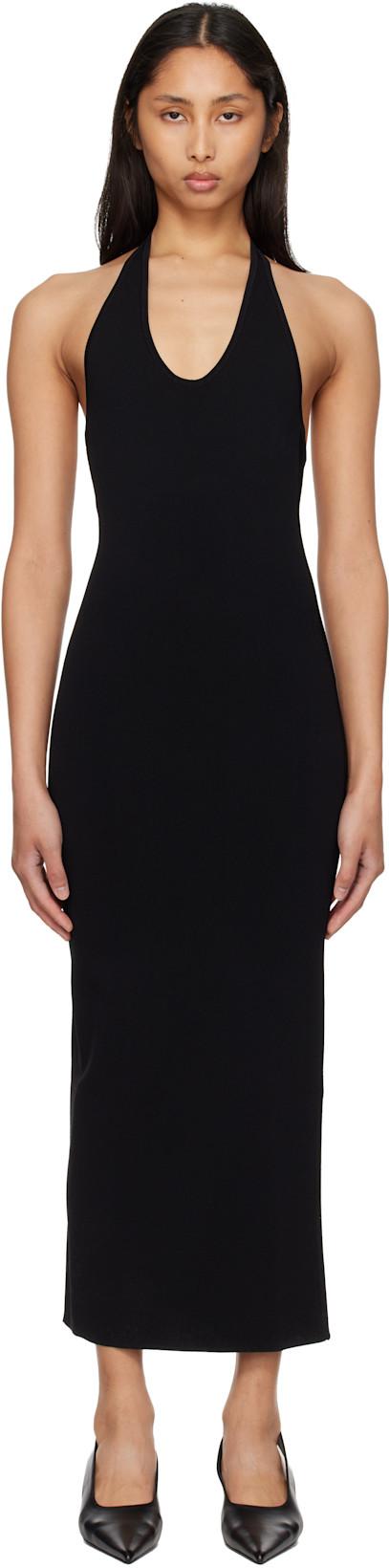 Black Compact Knit Halter Midi Dress by TOTEME