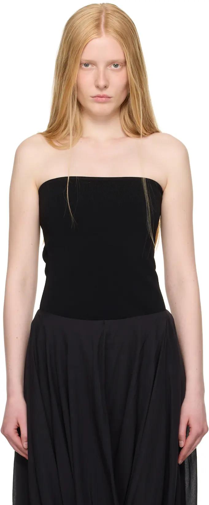 Black Compact Knit Tube Top by TOTEME
